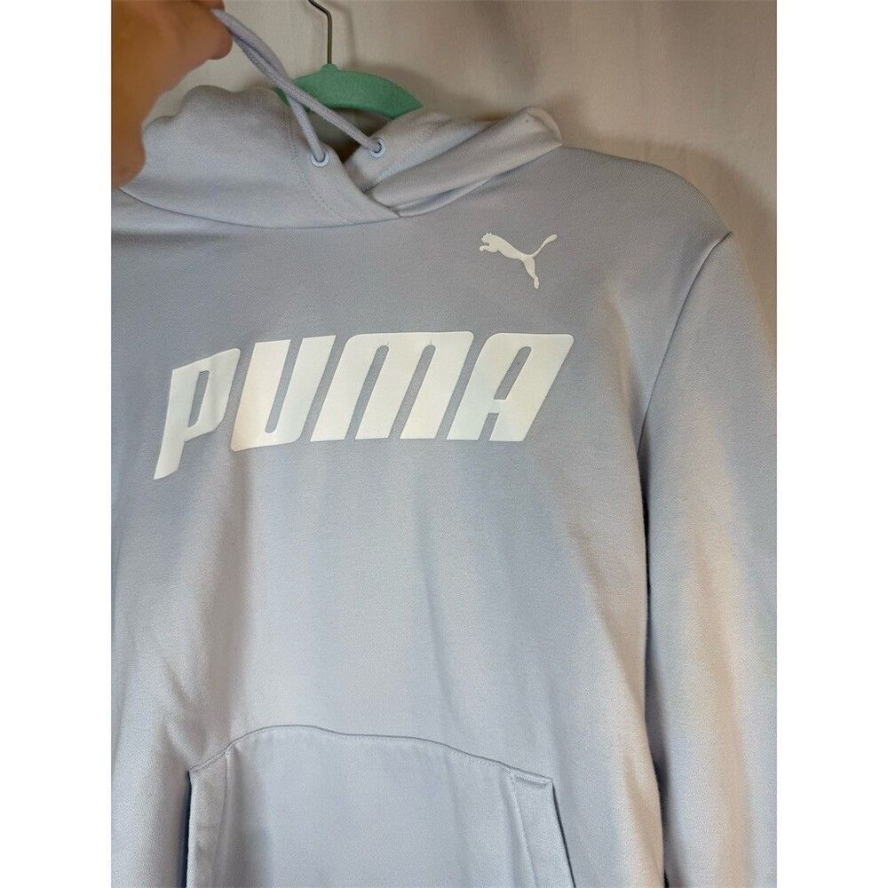 PUMA Essentials Logo Pullover Hoodie Women’s M Light Blue Fleece Lined - Picture 4 of 14